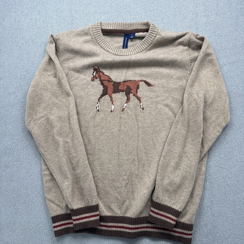 Janie and Jack Horse Knit Sweater, Size 12 Equestrian